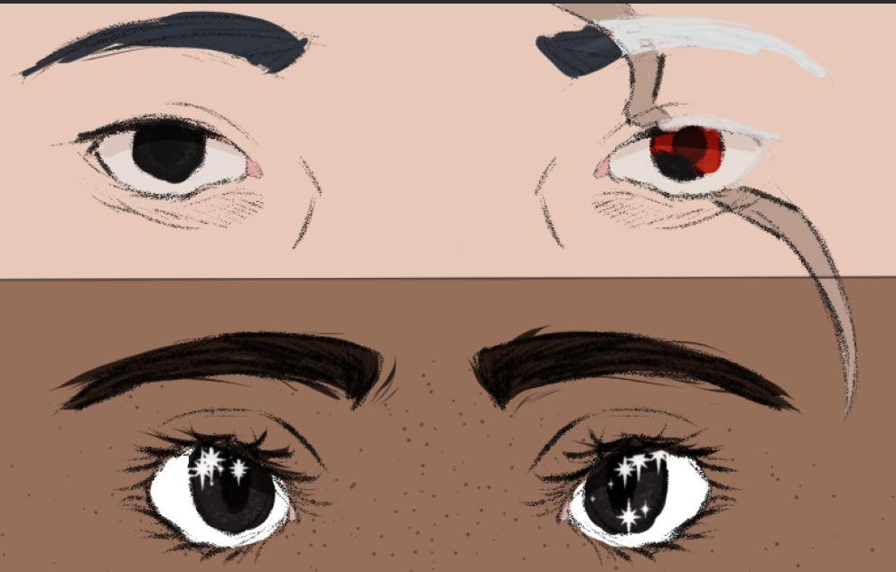 coloured sketch of Etho's eyes at the top, Bdubs' eyes at the bottom